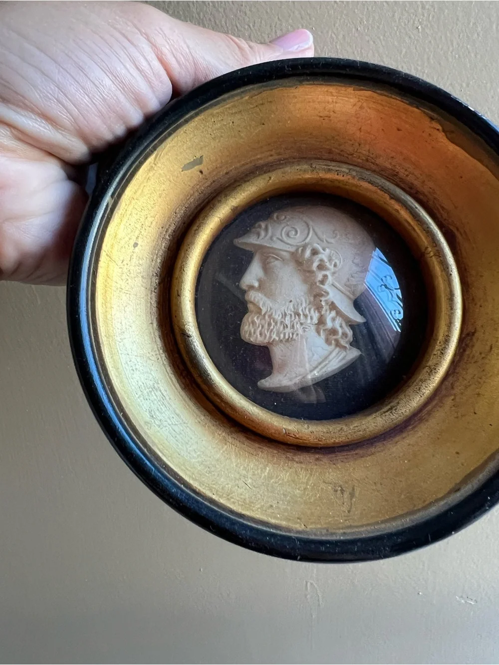 Decorative Classical Warrior Cameo Wall Plaque in Gold and Black